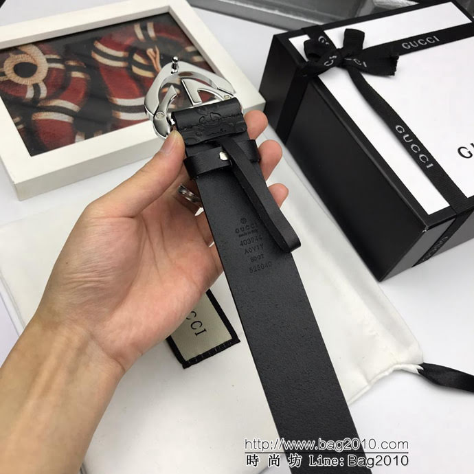 GUCCI古馳 官網經典款 原單品質 義大利單層樹膏皮壓花 專櫃對版 403944 雙層菱形扣 男士皮帶  xfp1460